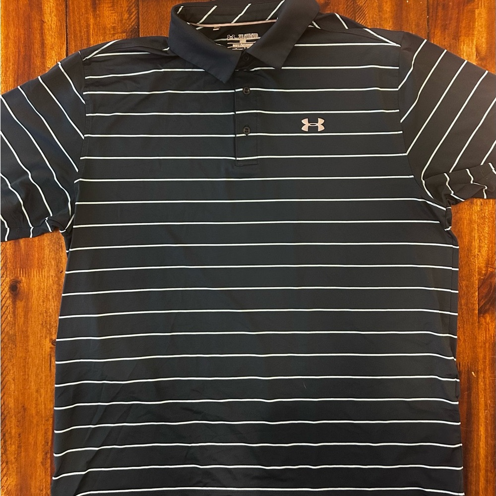 Under Armour Men's Dark Blue Polo with White Stripes